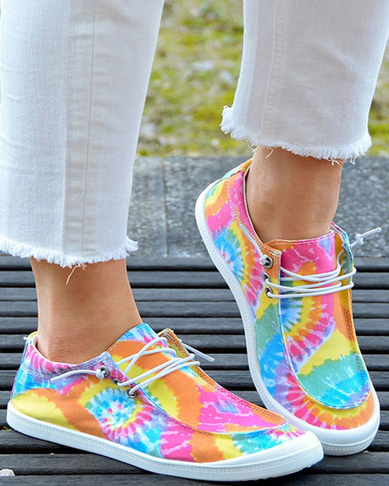 

Tie Dye Print Lace-Up Canvas Slip-On, Multicolor