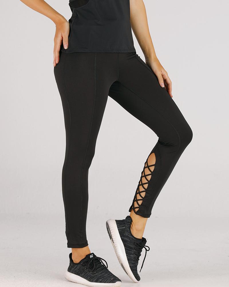 Crisscross Hollow Out Skinny Pants