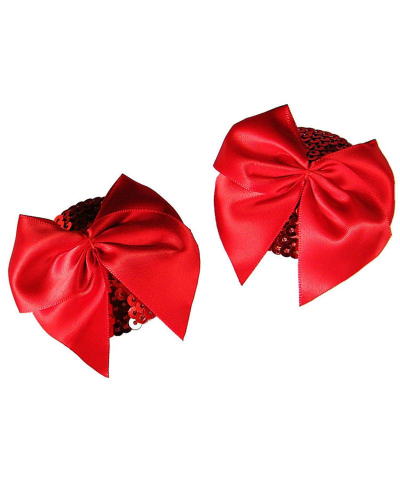 

1Pair/2Pairs Bowknot Design Sexy Women Toy Sequin Pasties Breast Bra Reusable Nipple Covers, Red