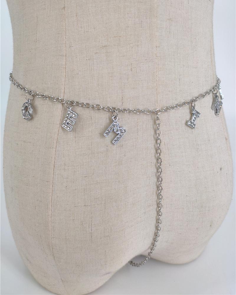 

Letter Pattern Rhinestone Decor Waist Chian, Style2