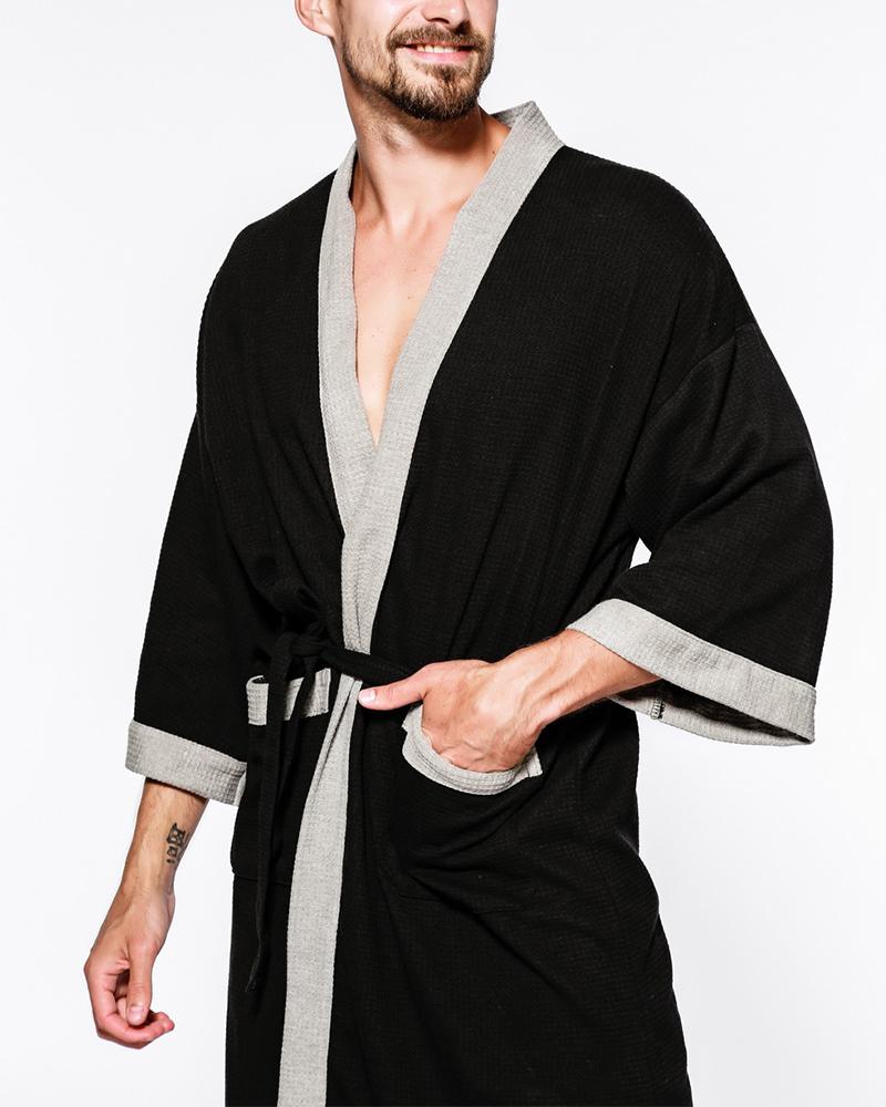 

Color Block Lace-up Long Sleeve Bathrobe Nightgown, Style4