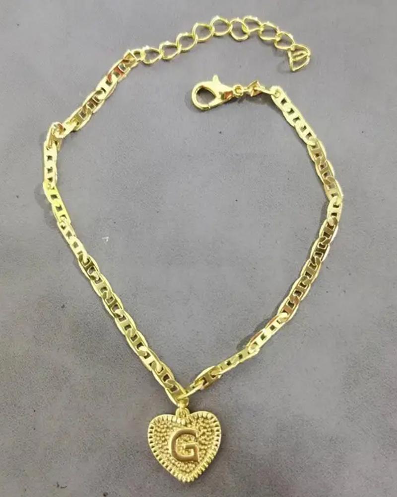 

1pc Heart Shaped Letter Embossed Chain Anklet, Style7