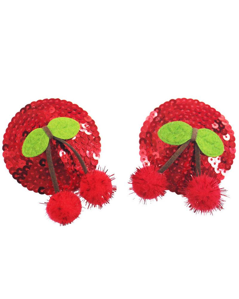 

1Pair/2Pairs Cherry Pattern Sexy Women Toy Sequin Pasties Breast Bra Reusable Nipple Covers, Red