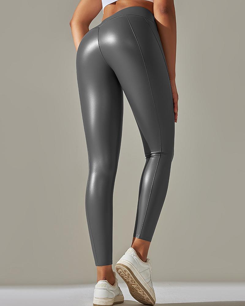 

Side Piping PU Leather Skinny Pants, Gray