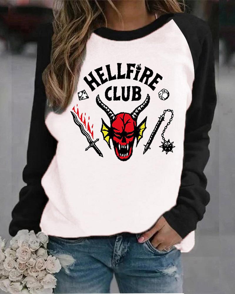 

Graphic Letter Print Long Sleeve Top, White