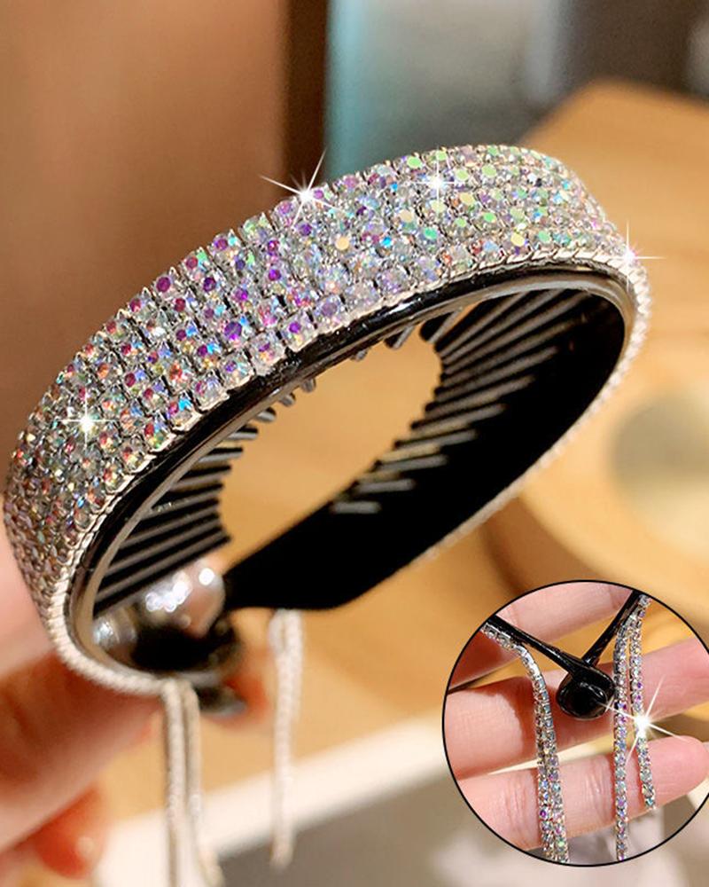 

1pc Allover Rhinestone Tassel Hair Clip, White