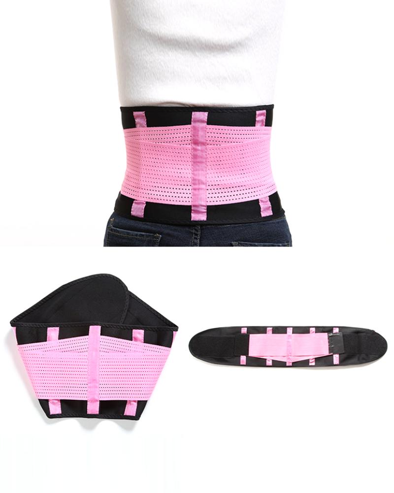 

Color Block Breathable Waist Trainer Velcro Corset Shapewear, Pink