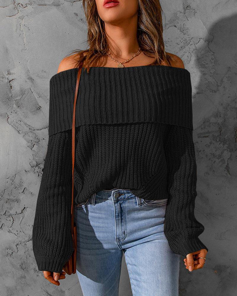 

Off Shoulder Chunky Knit Sweater, Black