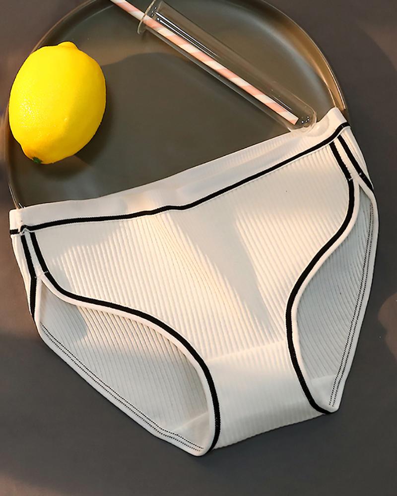 

3PCS/Set Mid Waist Contrast Binding Breathable Panty, White