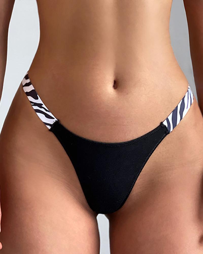 

Cheetah Print Colorblock Low-waist Breathable Thong Panty, Black