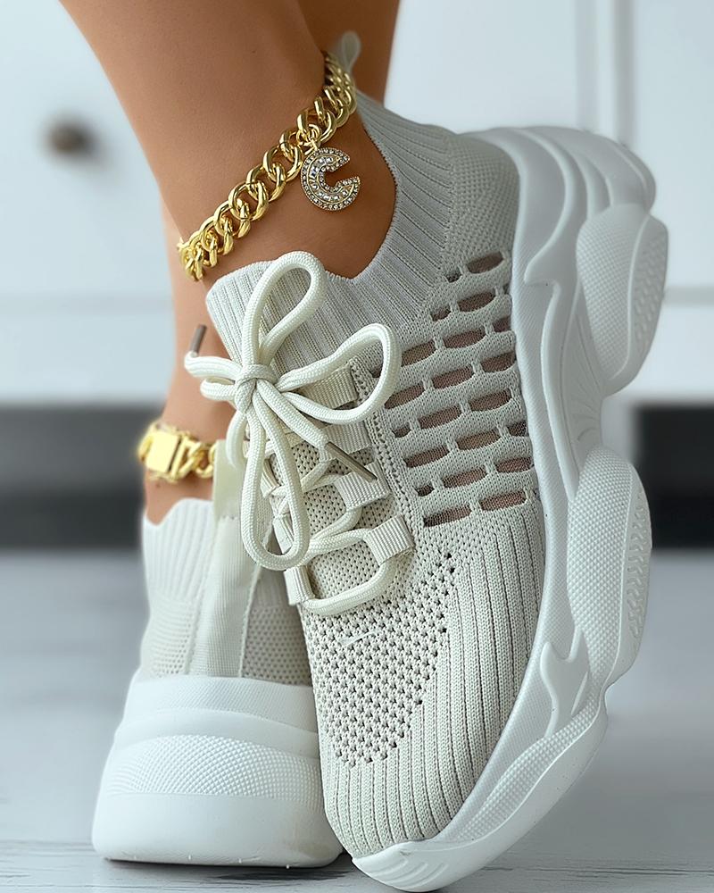 

Cutout Contrast Paneled Lace-up Sneakers, Beige