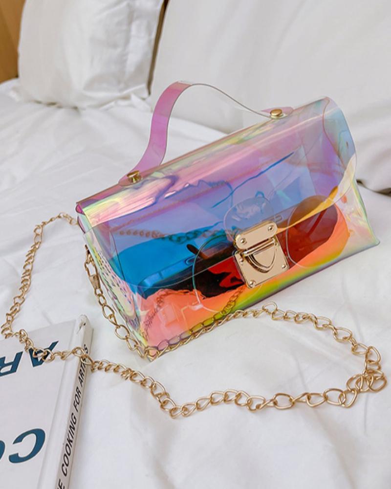 Kaufen Holographic Clear Metal Lock Square Phone Bag. Bild