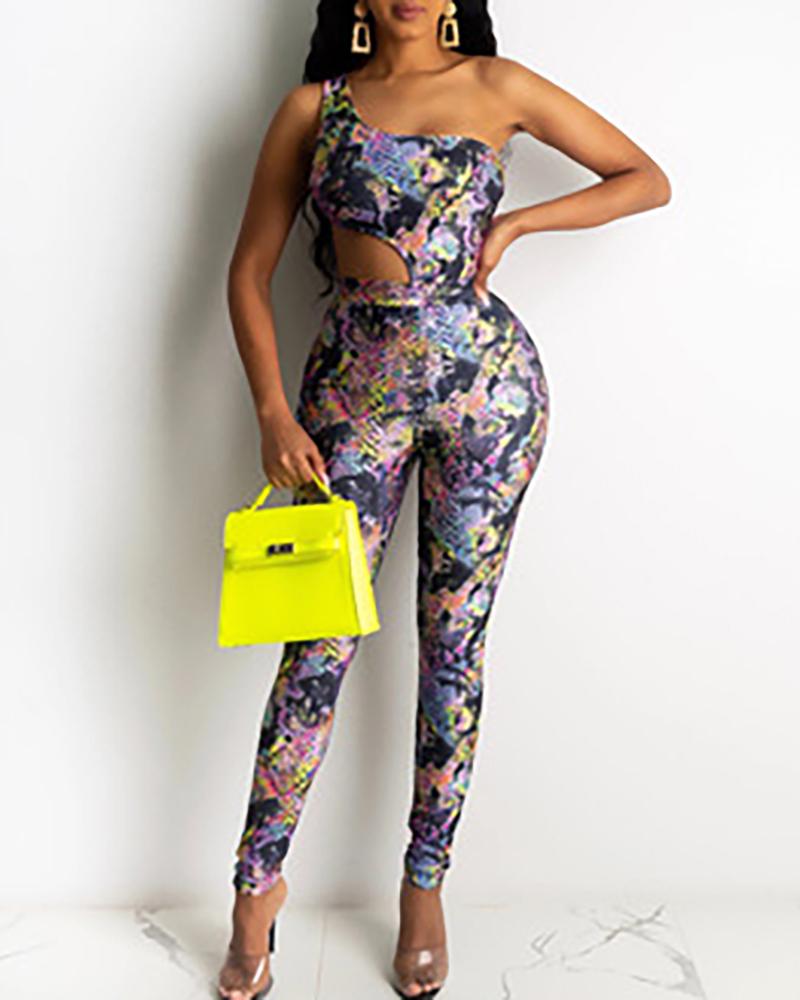 

Snakeskin One Shoulder Cut Out Bodysuit & Pants Set, Black
