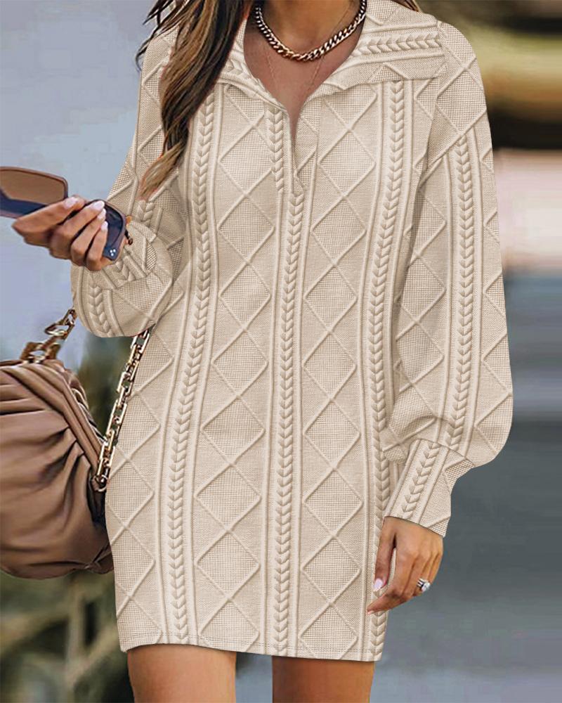 

Lantern Sleeve Wheat Textured Casual Dress, Khaki