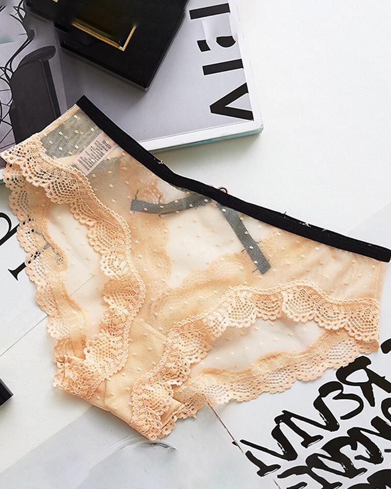 

Scallop Trim Cutout Sheer Lace Panty, Beige