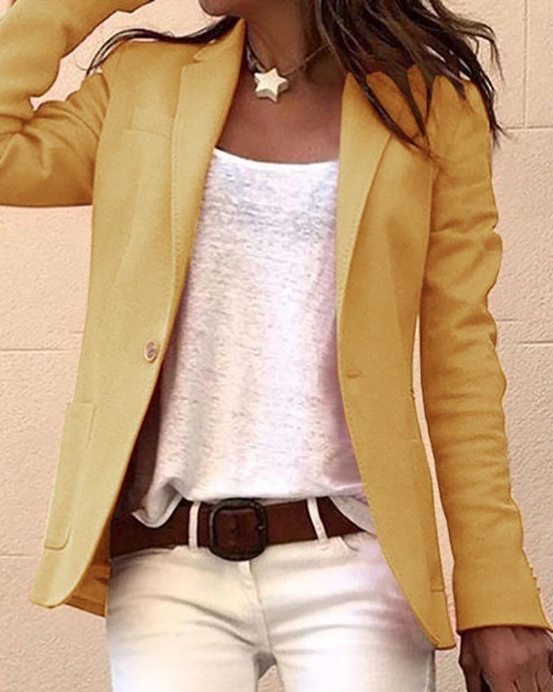 

Long Sleeve Buttoned Blazer Coat, Khaki