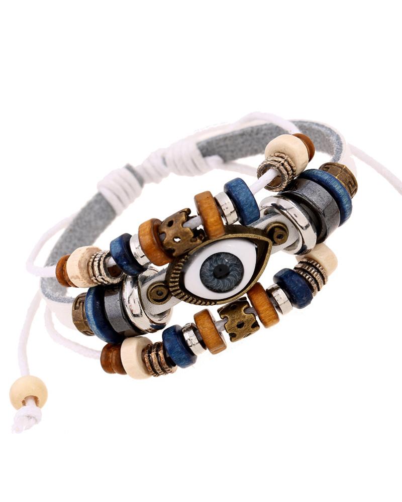 

1pc Bohemian Multi-layer Blue Eye Beaded Bracelet, White