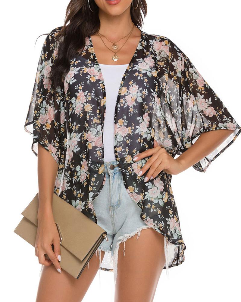 

Floral Print Short Sleeve Cover Up, Style1