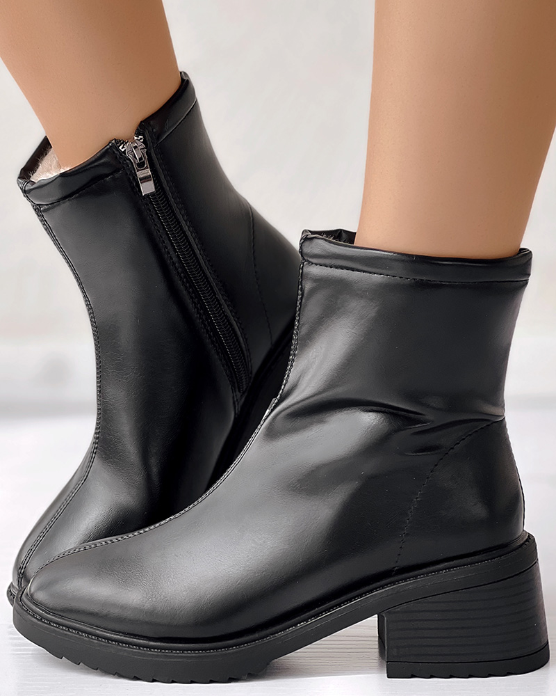 Zipper Design Lined Ankle Boots