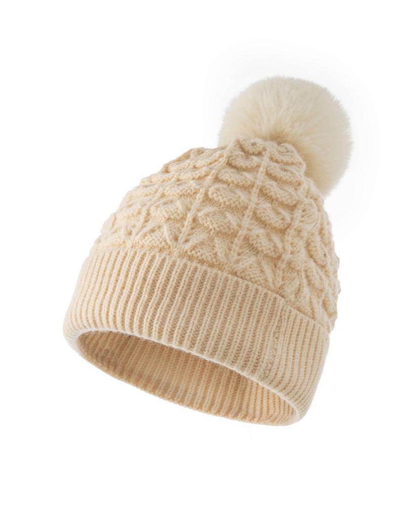 

Braided Pom Pom Decor Knit Beanie, White