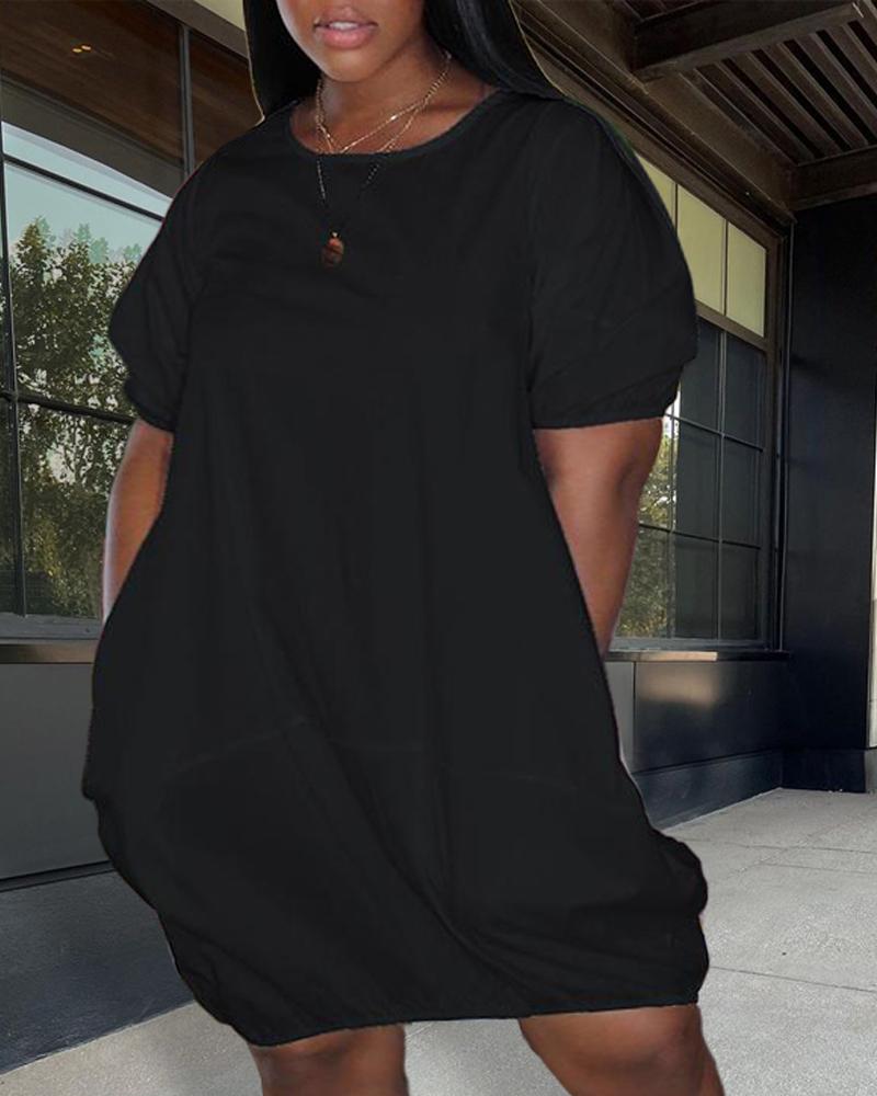 

Plus Size Short Sleeve Round Neck Casual Dress, Black