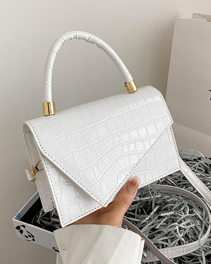 

Vintage Croc Embossed Crossbody Bag With Handle, White