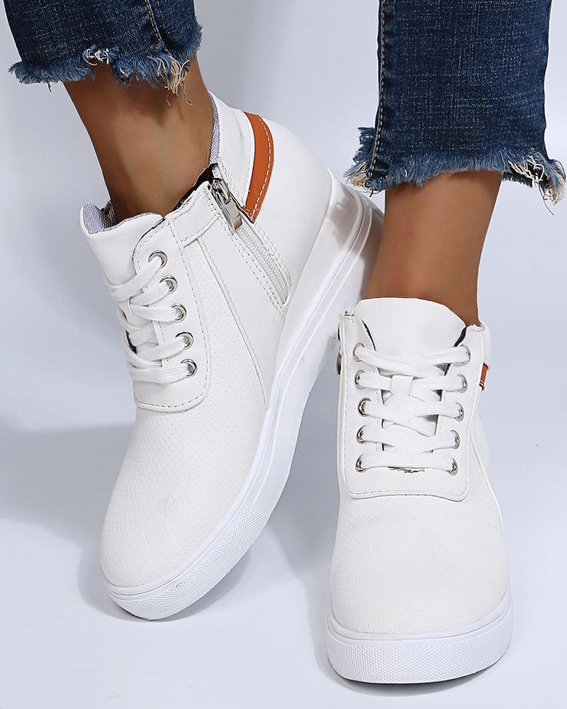

Womens Ventilation Hole Round Toe Lace Up Wedges Shoes, White