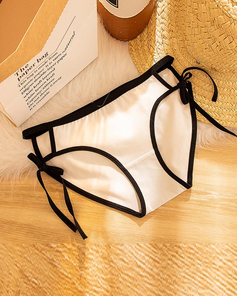 

3PCS/Set Contrast Binding Tied Detail Panty, White