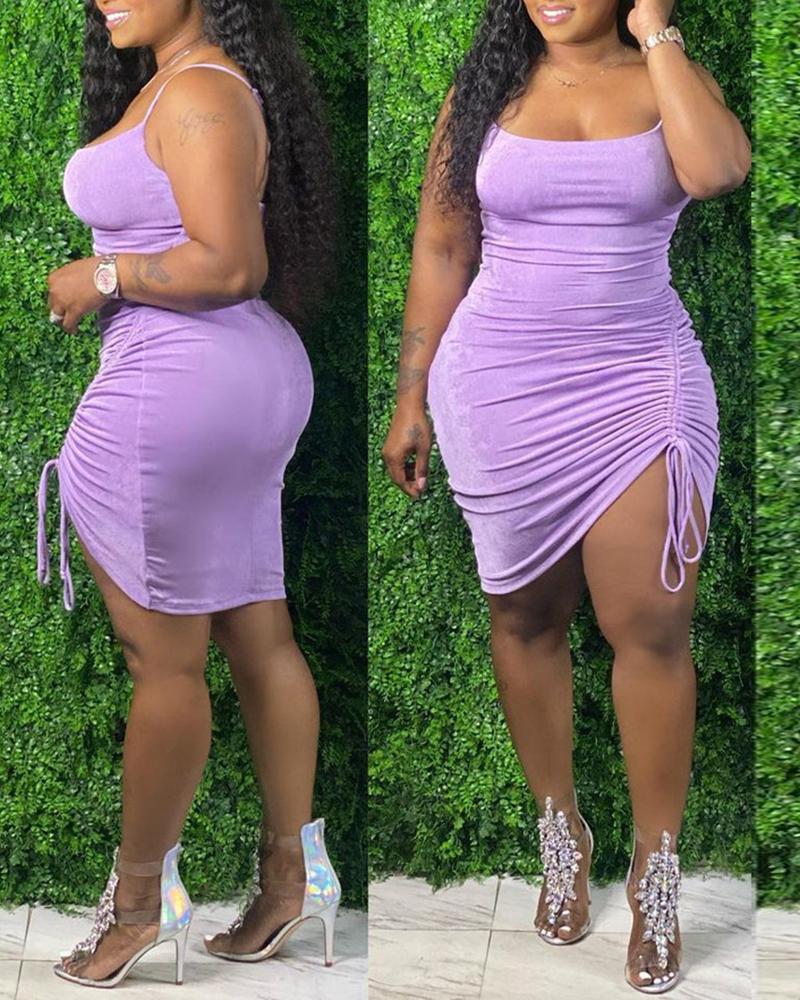 

Plus Size Drawstring Ruched Bodycon Dress, Purple