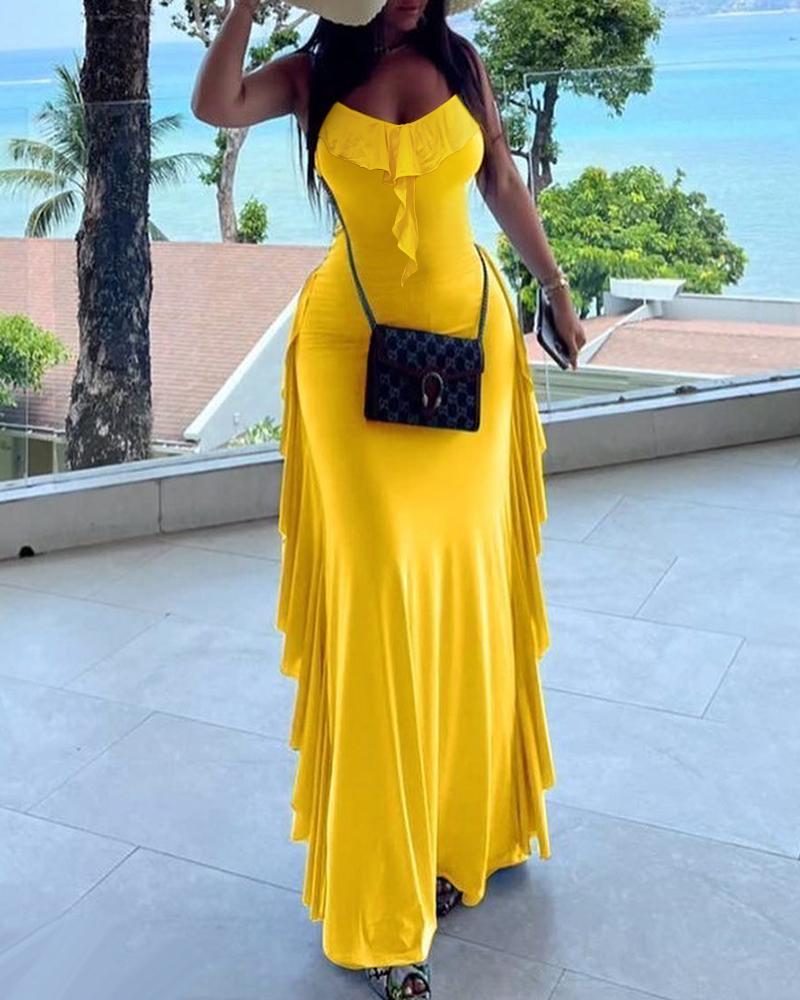 

Sleeveless Ruffle Hem Maxi Dress, Yellow