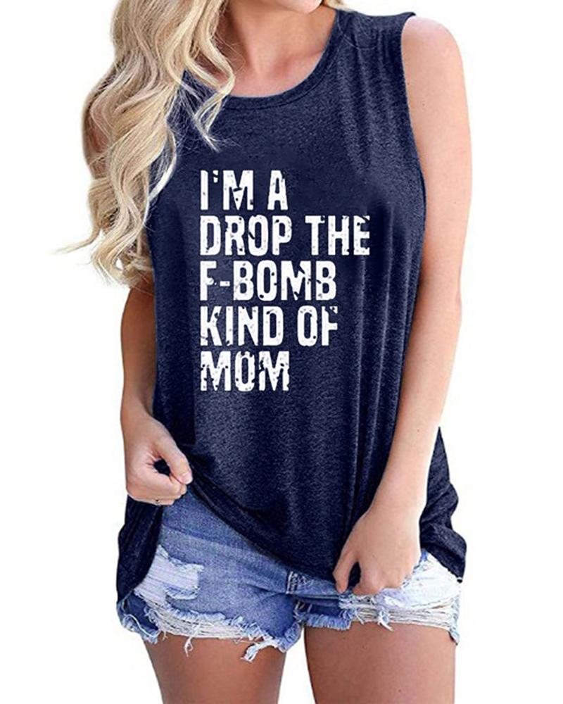

Women' Casual Tee Letter Print Summer Basic Sleeveless Beach Tank Top, Blue