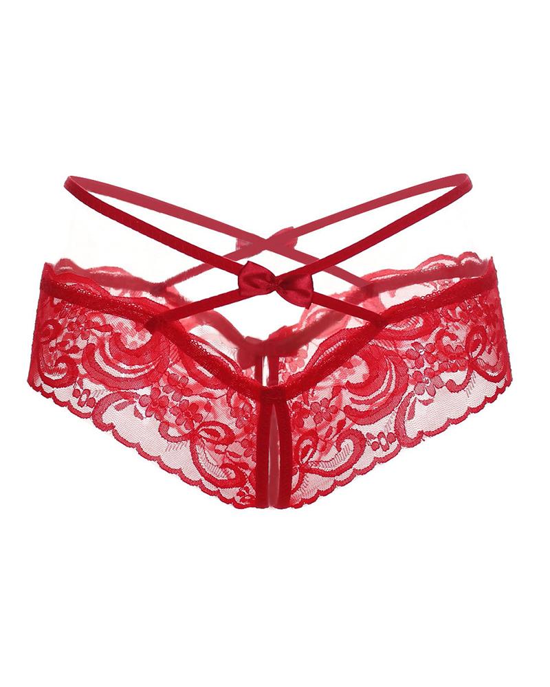 

Bowknot Cutout Floral Lace Panty, Red