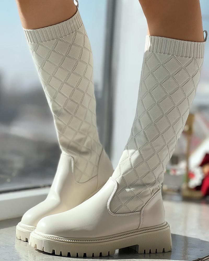 

Hollow Out Breathable Calf Boots, Beige
