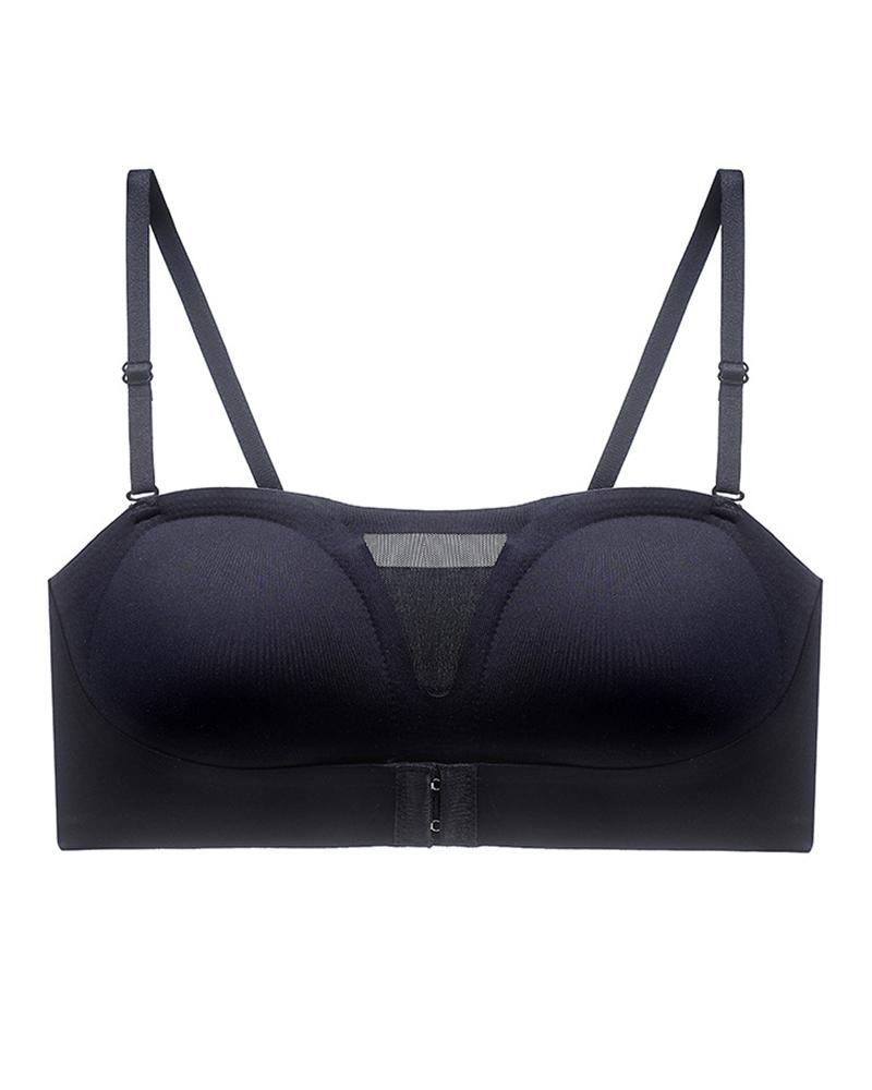 

Sheer Mesh Patch Strapless Rimless Bralette, Black