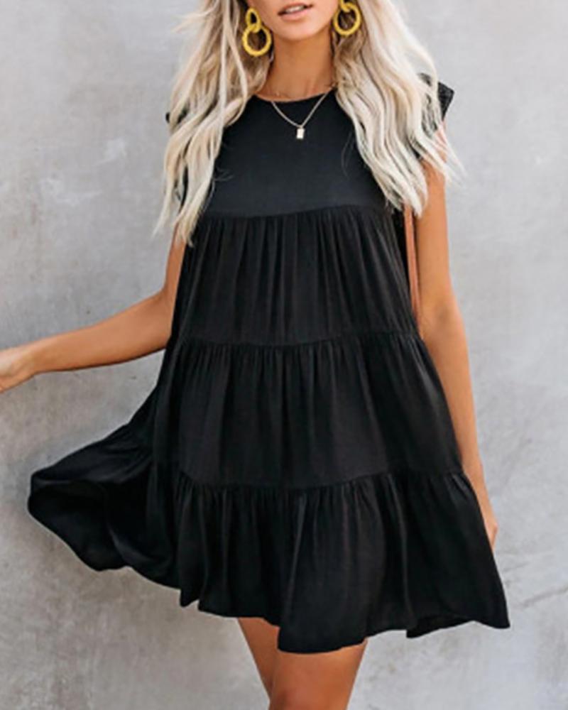 

Flutter Sleeve Ruched Casual Dress, Black