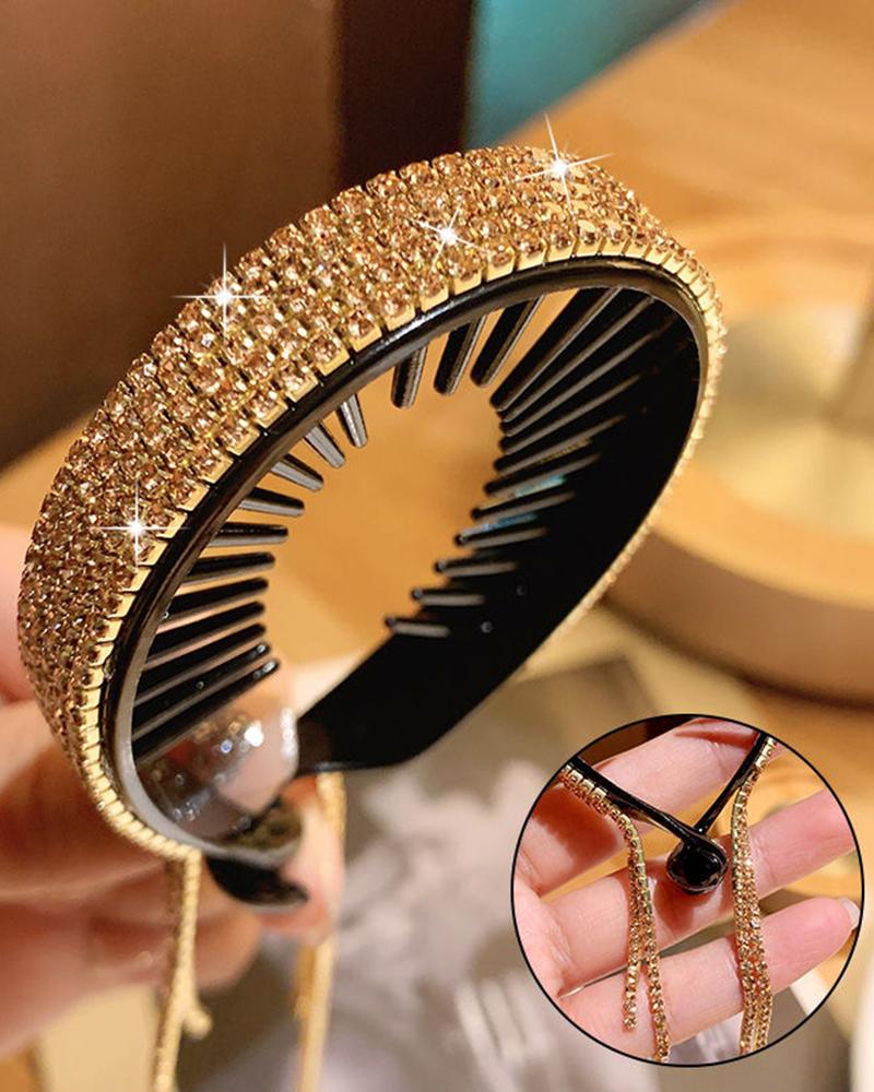 

1pc Allover Rhinestone Tassel Hair Clip, Gold