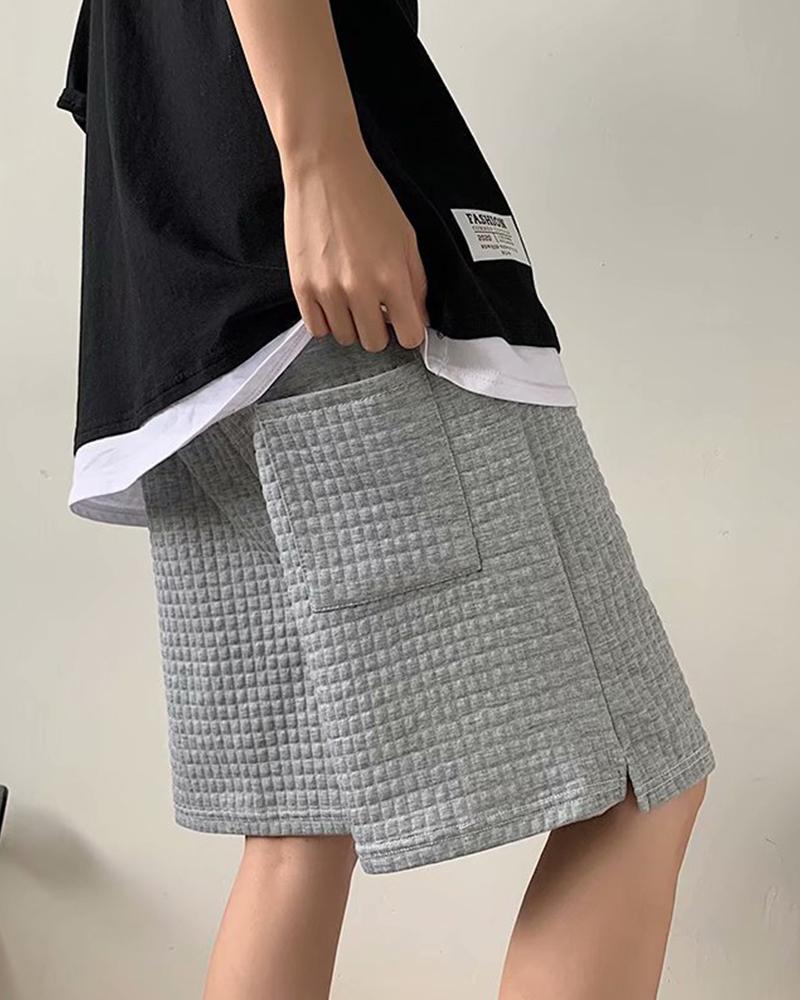 

Solid Loose Wide Leg Shorts, Gray