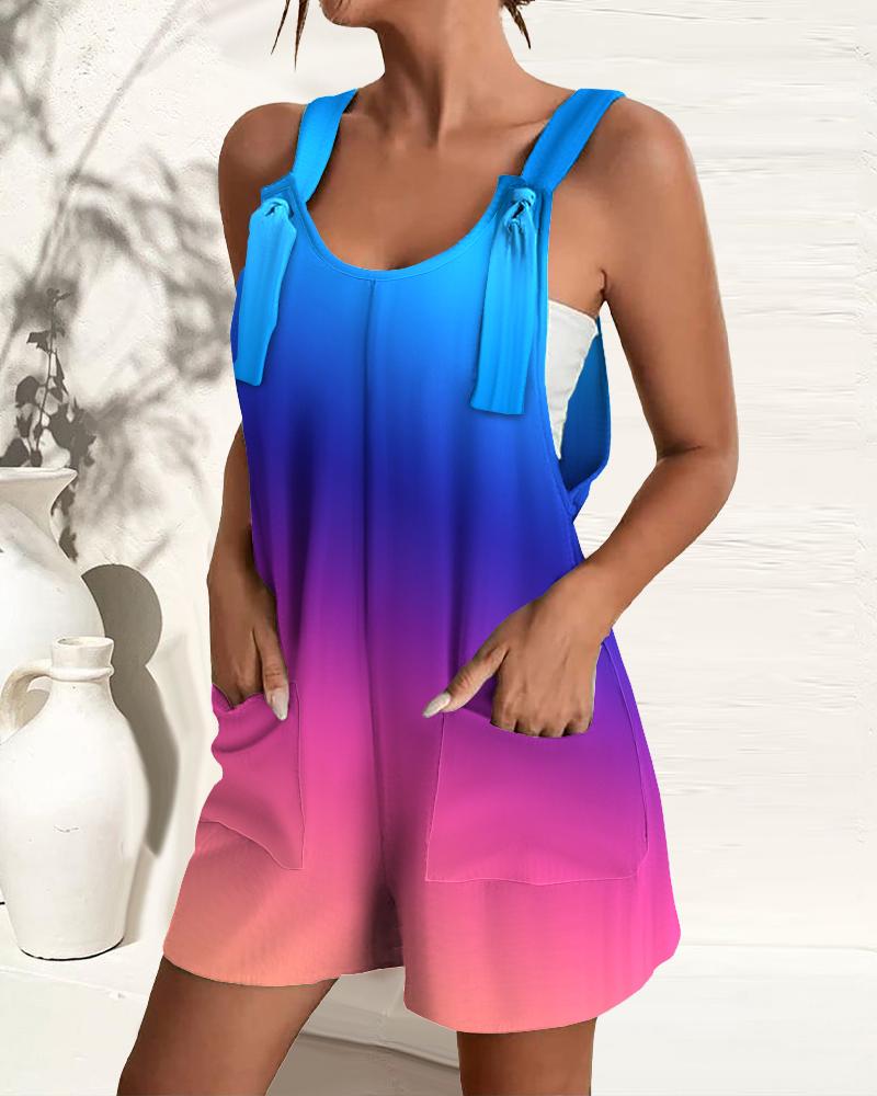 

Ombre Pocket Design Casual Suspender Romper, Blue