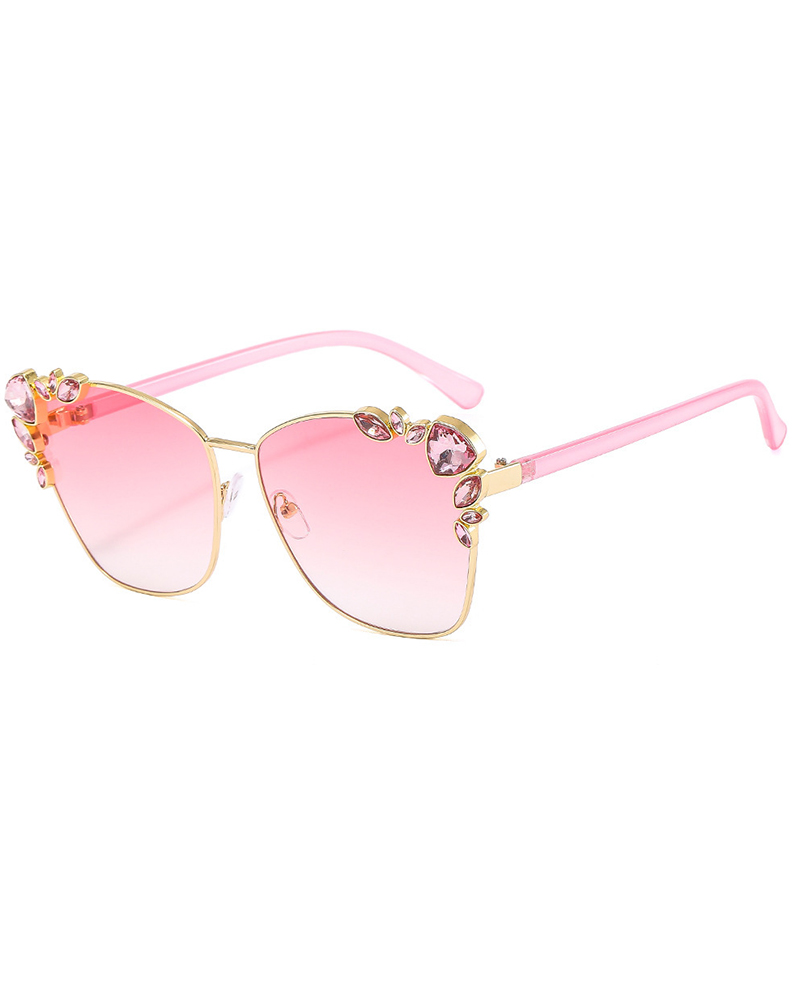 

1Pair Rhinestone Decor Cat Eye Metal Frame Sunglasses, Style4