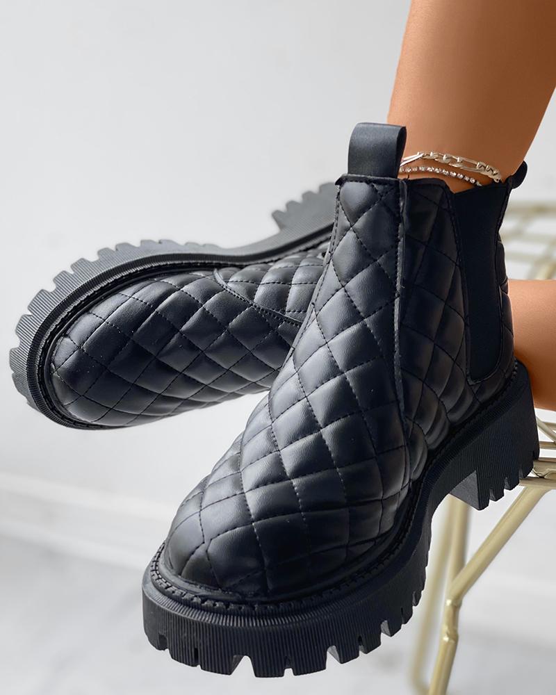 

Quilted Minimalist Flatform Chelsea Boots, Black