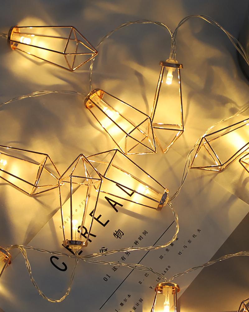 

10 LED Diamond String Lights Battery Operated Geometric String Lights Gold Metal Lamps Decor, White