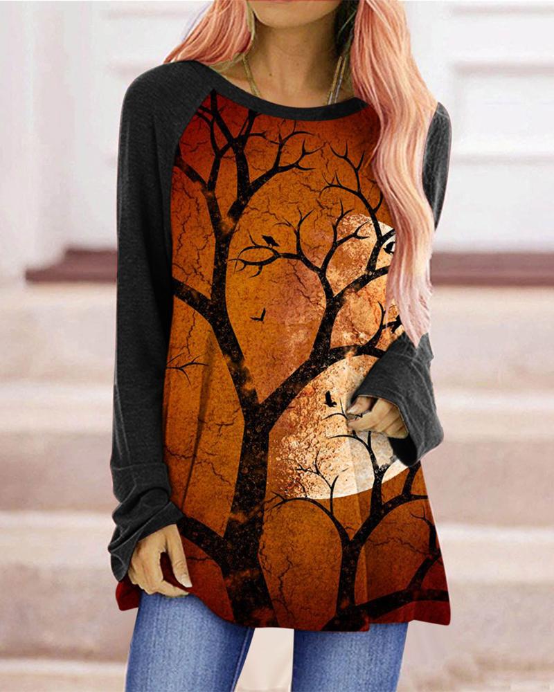 

Halloween Graphic Print Long Sleeve Top, Black