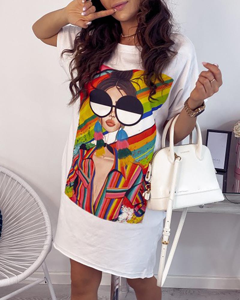 

Cartoon Print T-shirt Dress, White