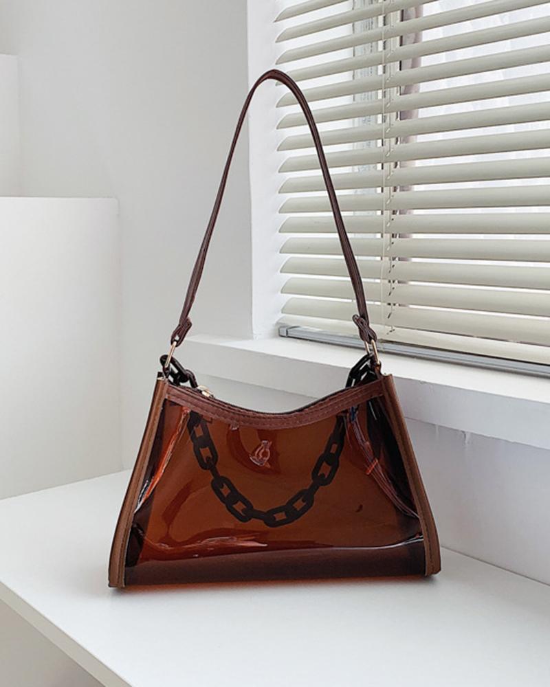 

Clear Pastel Chain Strap Square Shoulder Bag, Coffee
