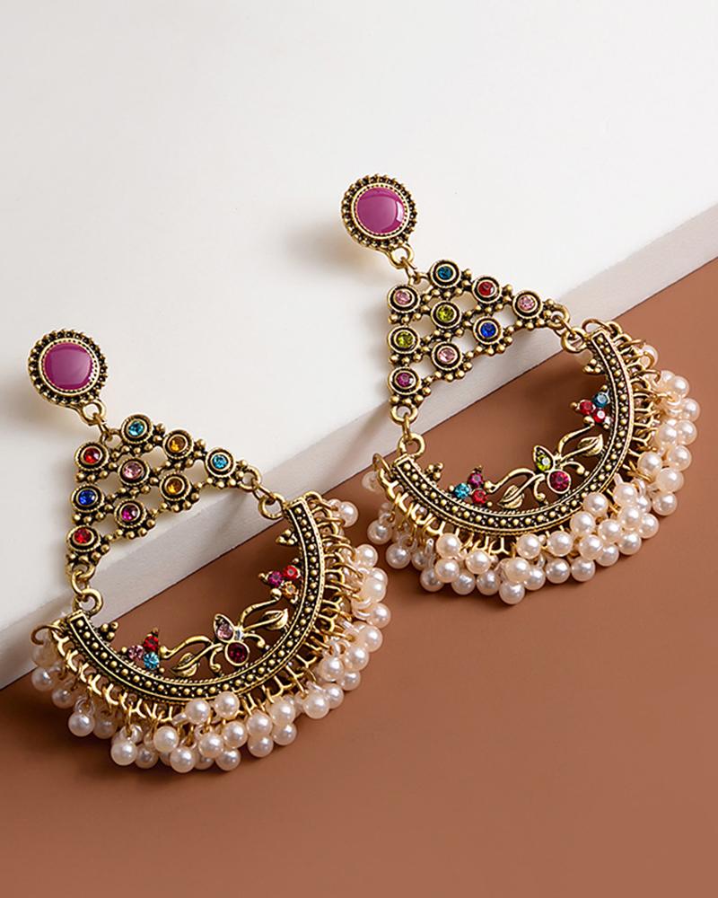 

1Pair Bohemian Hollow Out Beaded Tassel Earrings, Gold