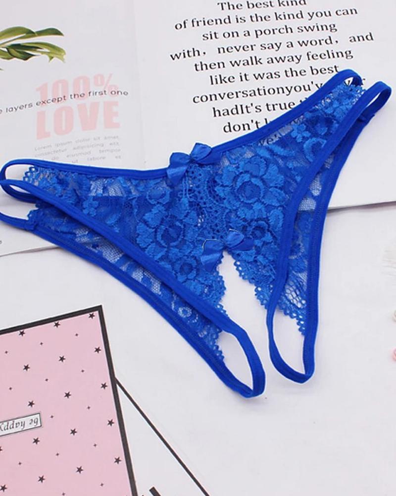 

String sans entrejambe en dentelle au crochet avec découpe, Blue