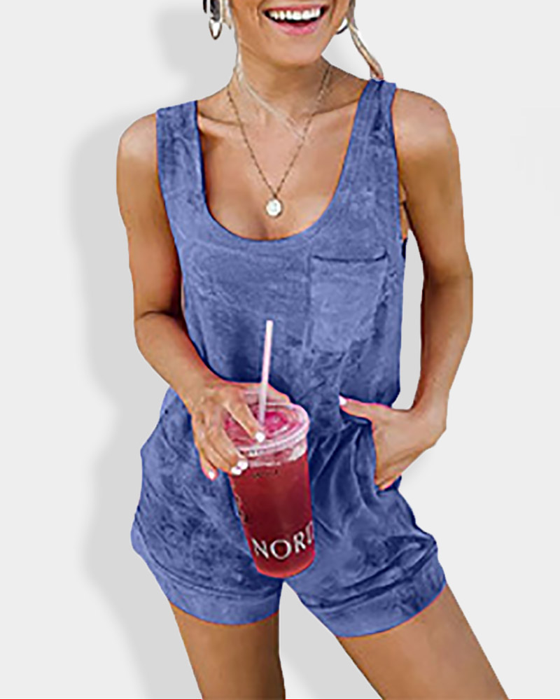 

Tie Dye Print Pocket Design Tank Top & Shorts Set, Dark blue