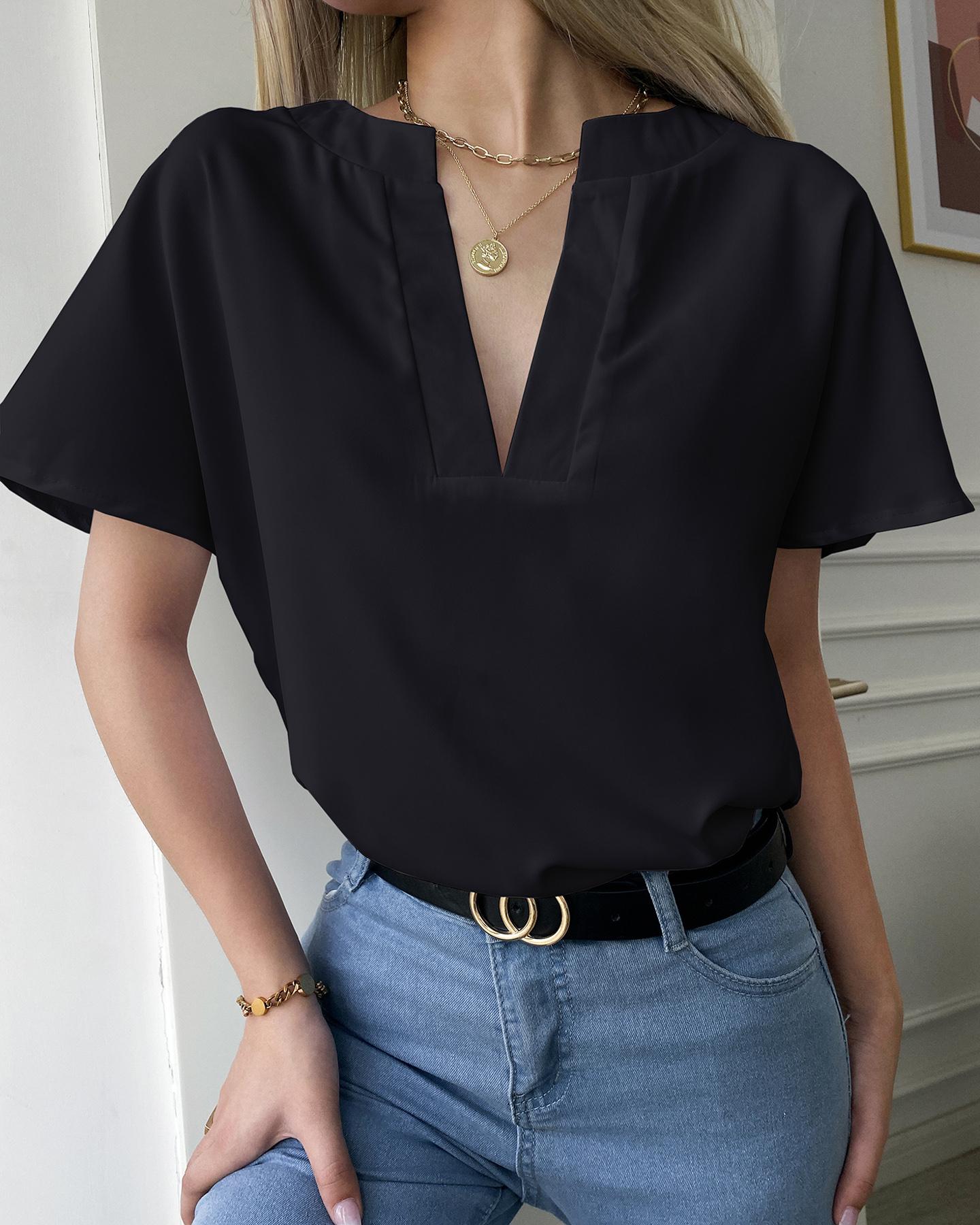 

Plain V-Cut Short Sleeve T-shirt, Black