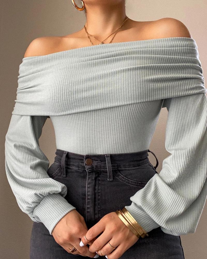 

Solid Off Shoulder Ribbed Knit Top, Style1