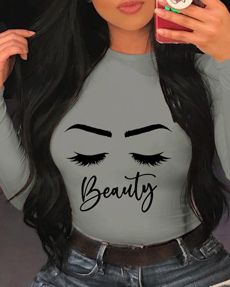 

Eyes Letter Print Casual Sweatshirt, Gray
